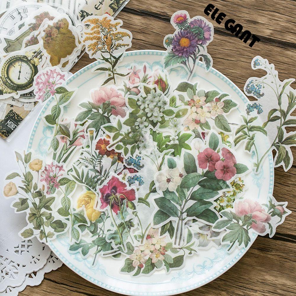 [Elegan] Journaling Sticker 60pcs Perekat Dekoratif Scrapbooking Stiker Stamping Craft Kertas Travel Jurnal Label Tanaman Alat Tulis Kertas