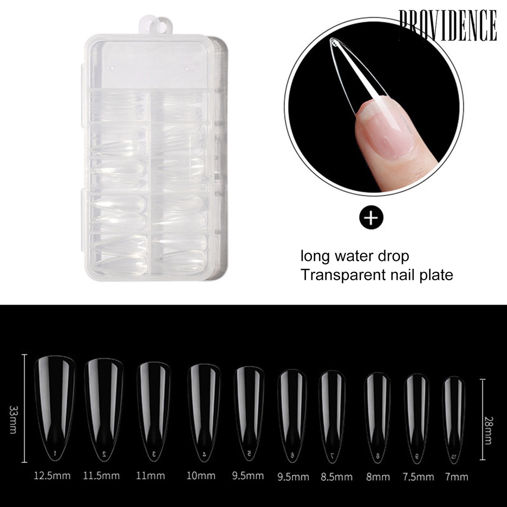 Providence 100 Pcs/Kotak Kuku Palsu Tetesan Air Berbentuk T Pendek Bulat Kepala Persegi Ultra Tipis DIY Transparan Buatan Kuku Palsu Ekstensi Tips Perlengkapan Salon Kuku