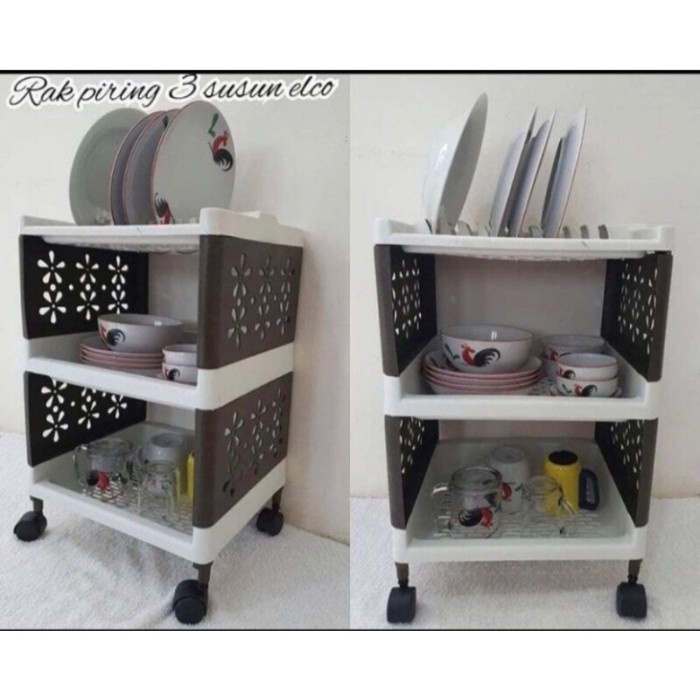RAK PIRING RODA 4 RAK PIRING PLASTIK 3 SUSUN PLASTIK TEBAL DAN KUAT