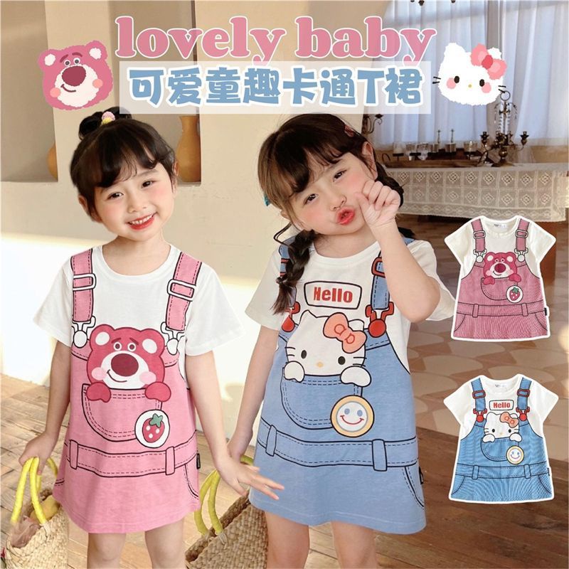 DRESS ANAK MOTIF KARAKTER LENGAN PENDEK BAJU JALAN IMPORT