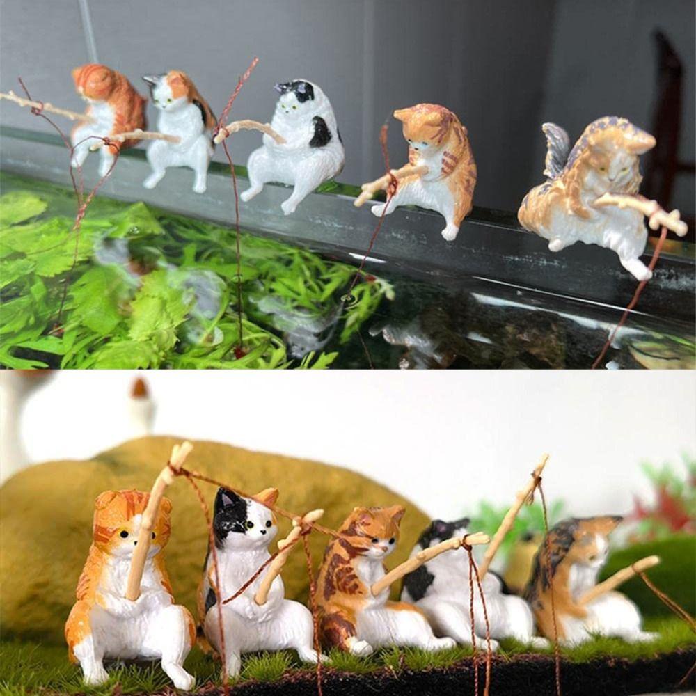 NEEDWAY Patung Kucing Kreatif DIY Micro-landscape Tanaman Pot Aquarium Tanks Decor Hiasan Gantung Kucing Mudah Digunakan Ornamen Tangki Ikan