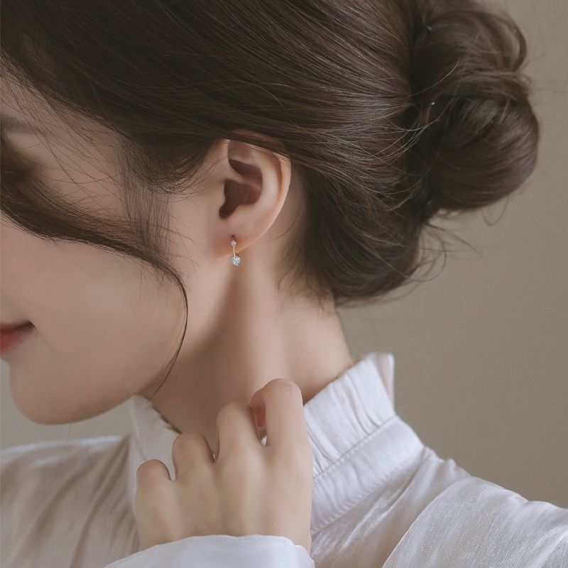 Papaozhu Chic S925 Perak Kecil Bersinar Zirkon Anting Hoop Untuk Wanita Perempuan Trendi Berkilau Kristal Manset Anting-Anting Kepribadian Telinga Aksesoris