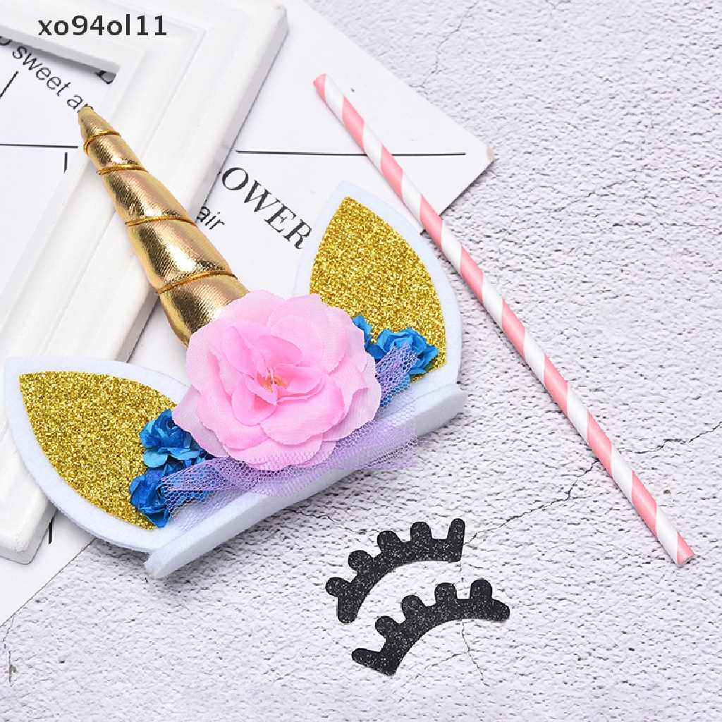 Xo 3pcs/Set Unicorn Tanduk Bulu Mata Topper Kue Ulang Tahun Dekorasi Pesta Ornamen Prop OL