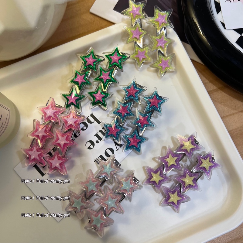 Satu Kata Klip Glitter Resin Alloy Jepit Rambut Gadis Warna Kontras Bentuk Bintang Jepit Rambut 1pasang