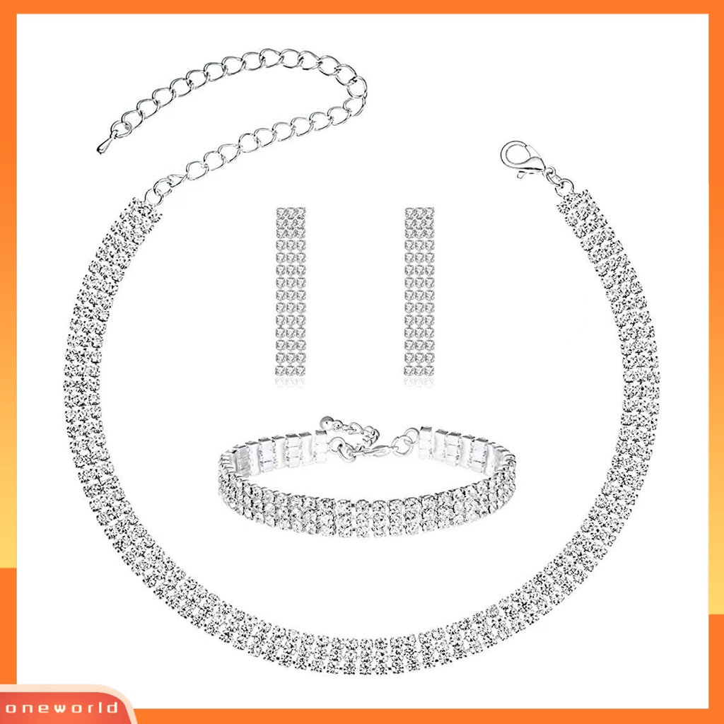[ONE] 1set Wanita Kalung Elegan Cantik Mewah Dapat Disesuaikan Berkilau Berlian Imitasi Menjuntai Anting Gelang Kit Fashion Perhiasan