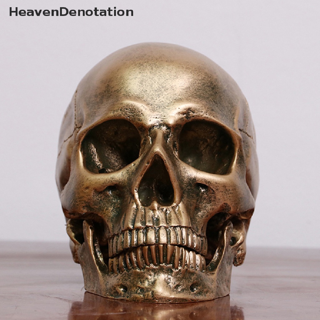 [HeavenDenotation] Patung Resin Manusia Bronze Model Tengkorak Halloween Realistis1: 1dekorasi HDV