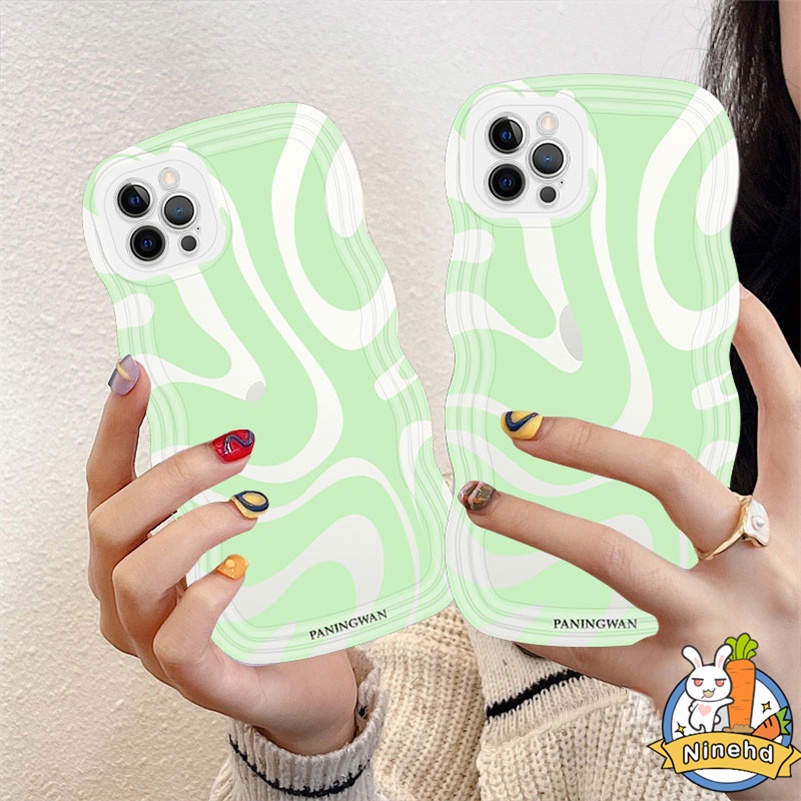 IPHONE Casing Kompatibel Untuk Iphone14 13 12 11 Pro Max X Xr Xs Max8 7 6 6s Plus SE 2020 Garis Cair Hijau Casing Ponsel Bening Gelombang Tepi Lembut Tahan Gores Shockproof Cover Pelindung