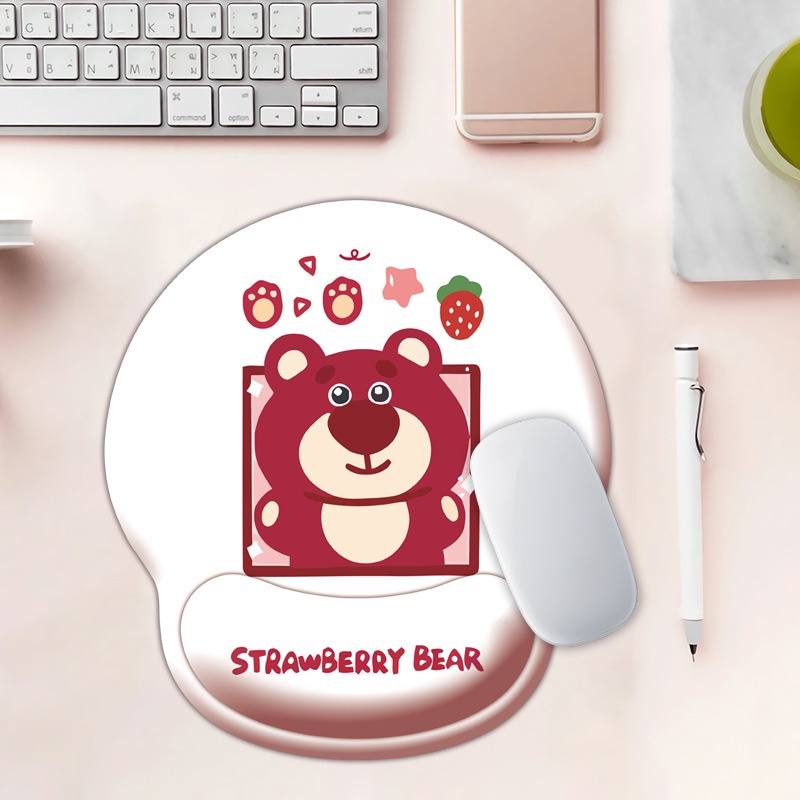 Seri Warna Putih Strawberry Bear Mouse Pad Silicon Turbus Type INS Anti -Schiping Mouse Pad Silicon Wiring Kabel Mouse Pad