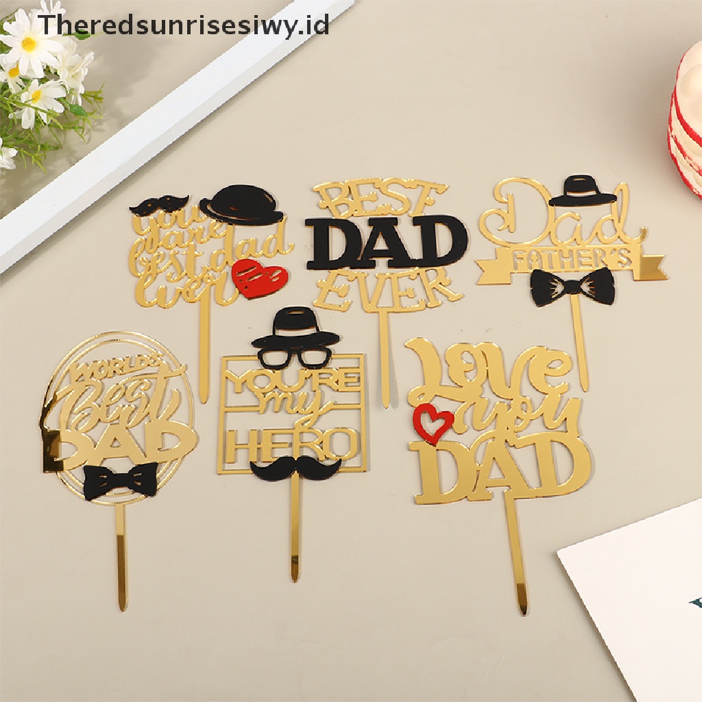 # Kado Mom &amp; PAPA DIY # Hiasan Kue Pesta Hari Ayah Gold Hitam Akrilik Daddy Birthday Cake Topper~