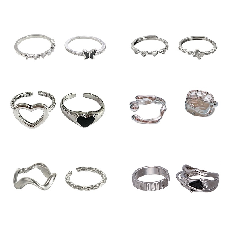 Korea Set Cincin Emas Perak Camellia Hati Kupu-Kupu Mutiara Kristal Hollow Twist Finger Rings Untuk Aksesoris Wanita Perhiasan