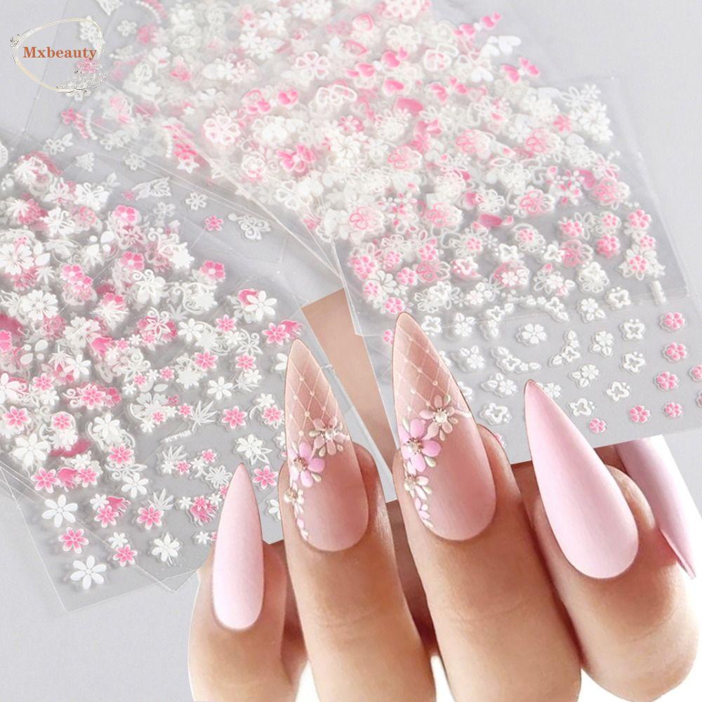 Mxbeauty Nail Art Stiker Set Lucu Perekat Diri 30 Pcs Hati 3D Kupu-Kupu Pernikahan Foil Desain Campur Bunga Kuku Decals