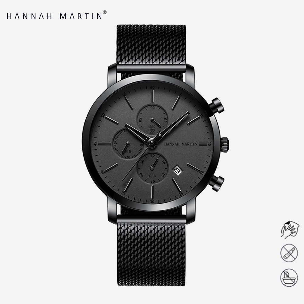 HANNAH MARTIN Jam Tangan Pria 100% Original Kronograf Quartz Tahan air COWOK Analog Laki 109W