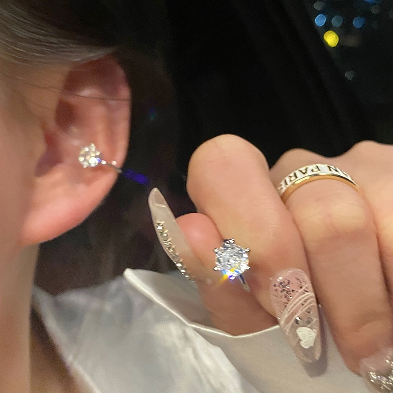 Papaozhu 1 Pc Non Tindik Besar Berkilau Zirkon Klip Anting Untuk Wanita Gadis Chic Bersinar Kristal Cuff Earrings Fashion Perhiasan Telinga