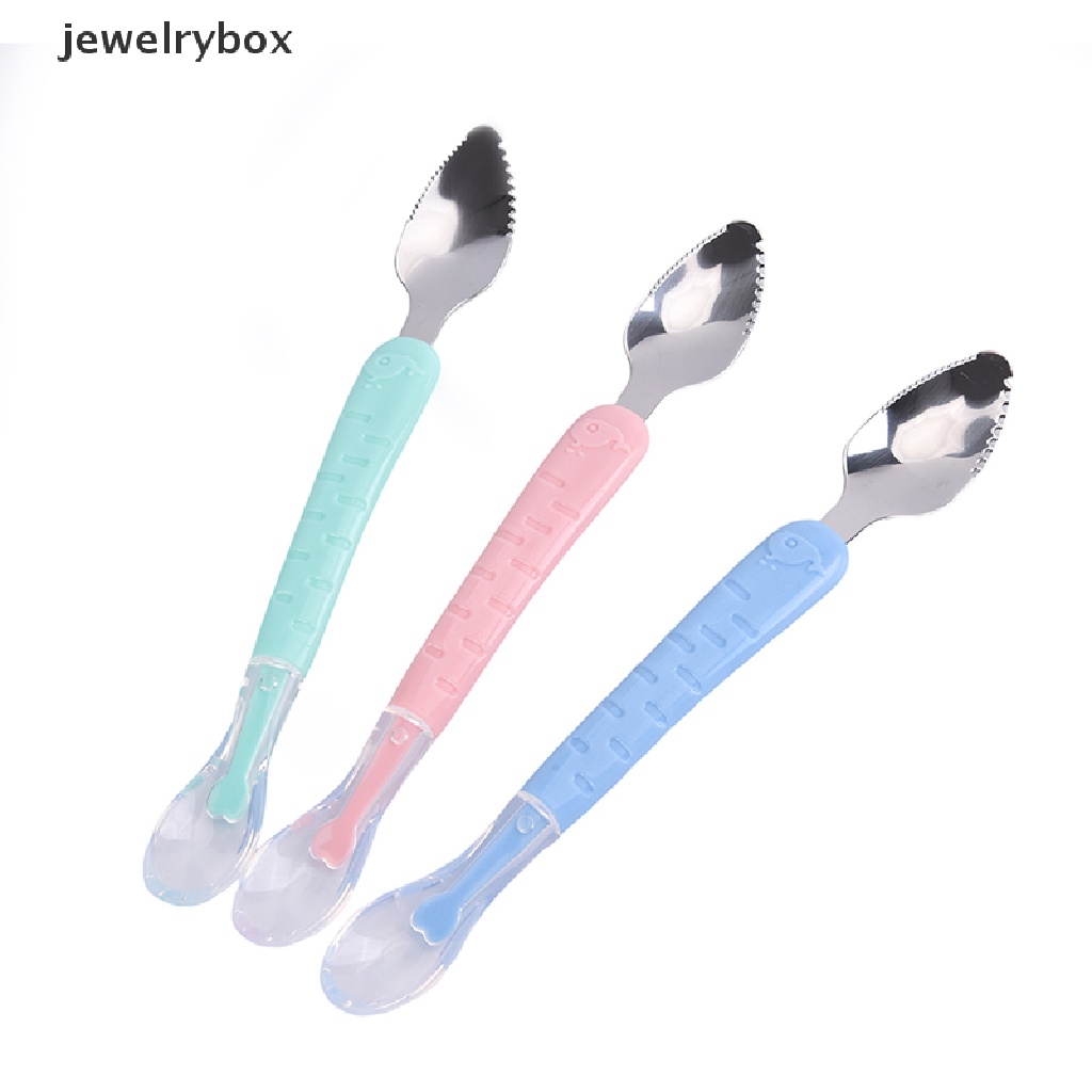 [jewelrybox] 1pc Kepala Ganda Sendok Makan Bayi Menggores Sendok Murni Bayi Buah Scraper Butik