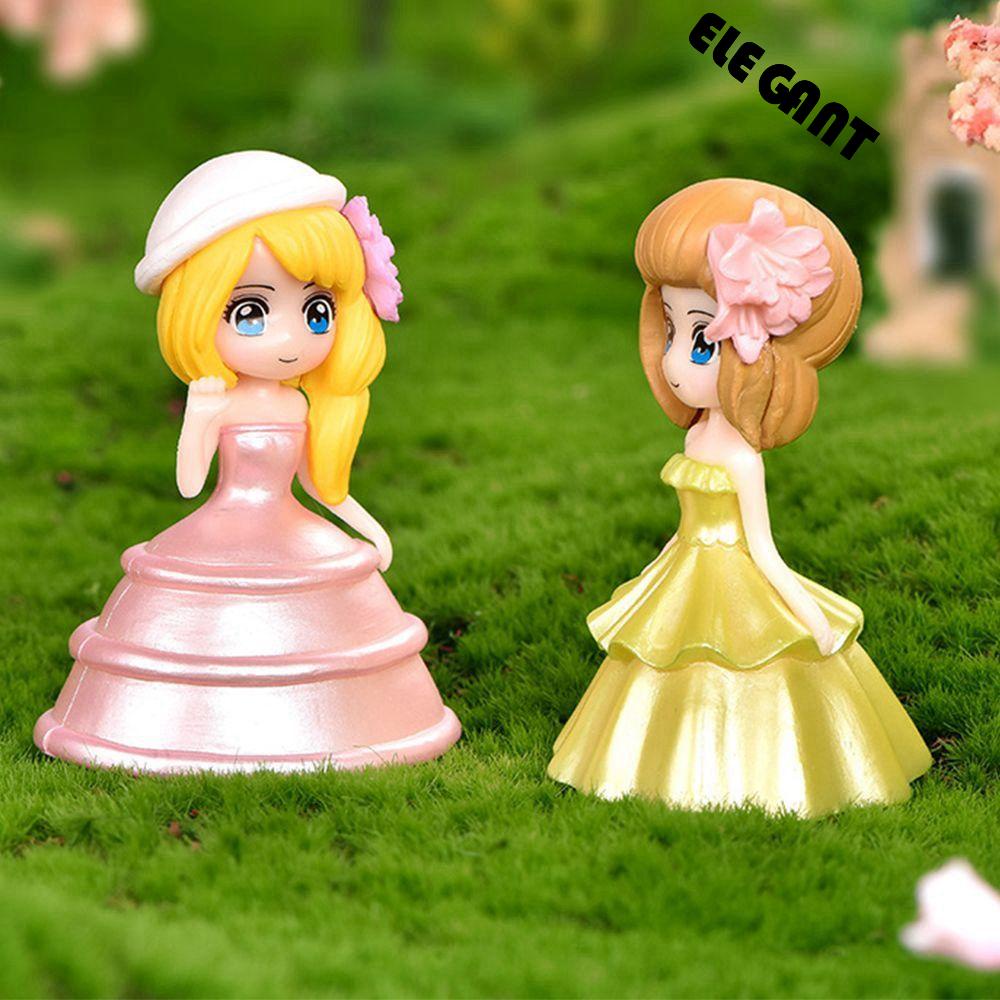 [Elegan] Fairy Garden Miniatur 6Pcs/set Gaun Putri Warna-Warni Aksesoris Kue Dekorasi Terrarium Decor Patung Kue