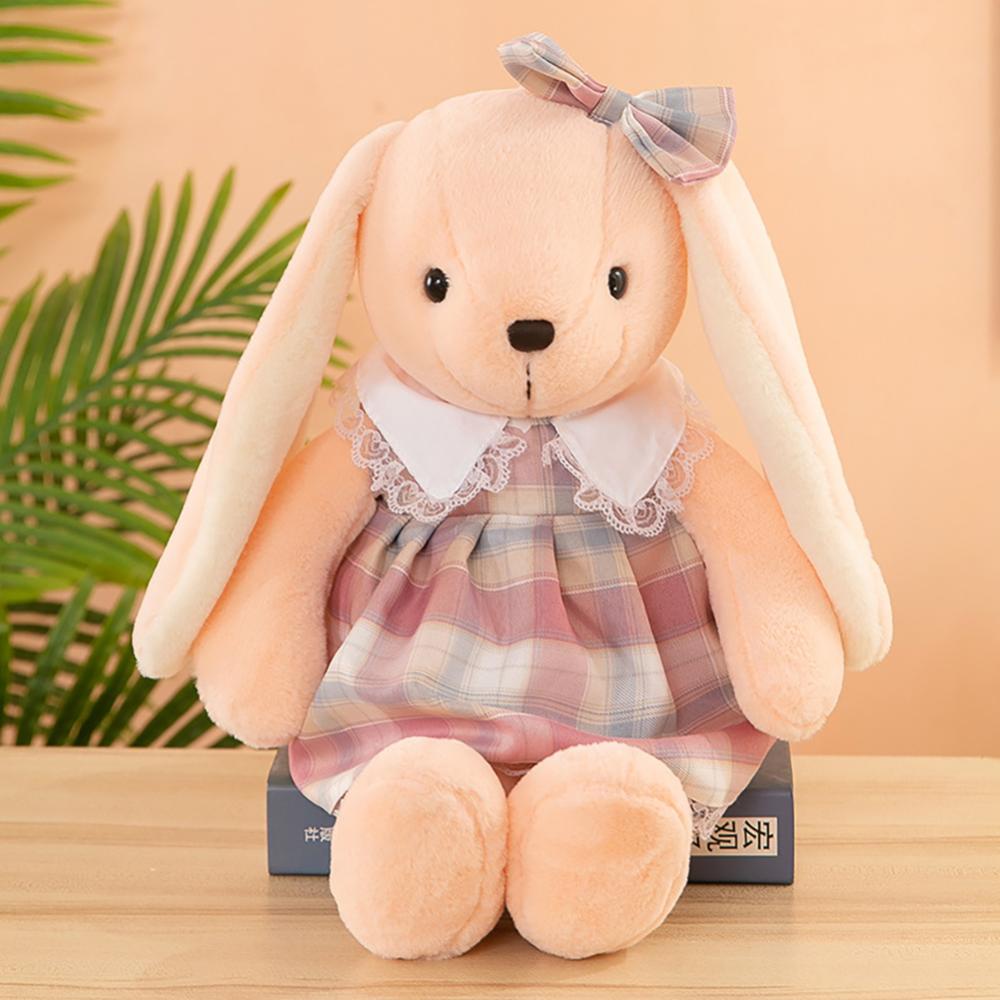 Timekey 35 cm Kelinci Lucu Mainan Mewah in Plaid Dress Panjang Telinga Boneka Lembut Bunny Doll Mainan Tidur Anak Perempuan Anak Bayi Plush Animal Mainan Ulang Tahun A7U2