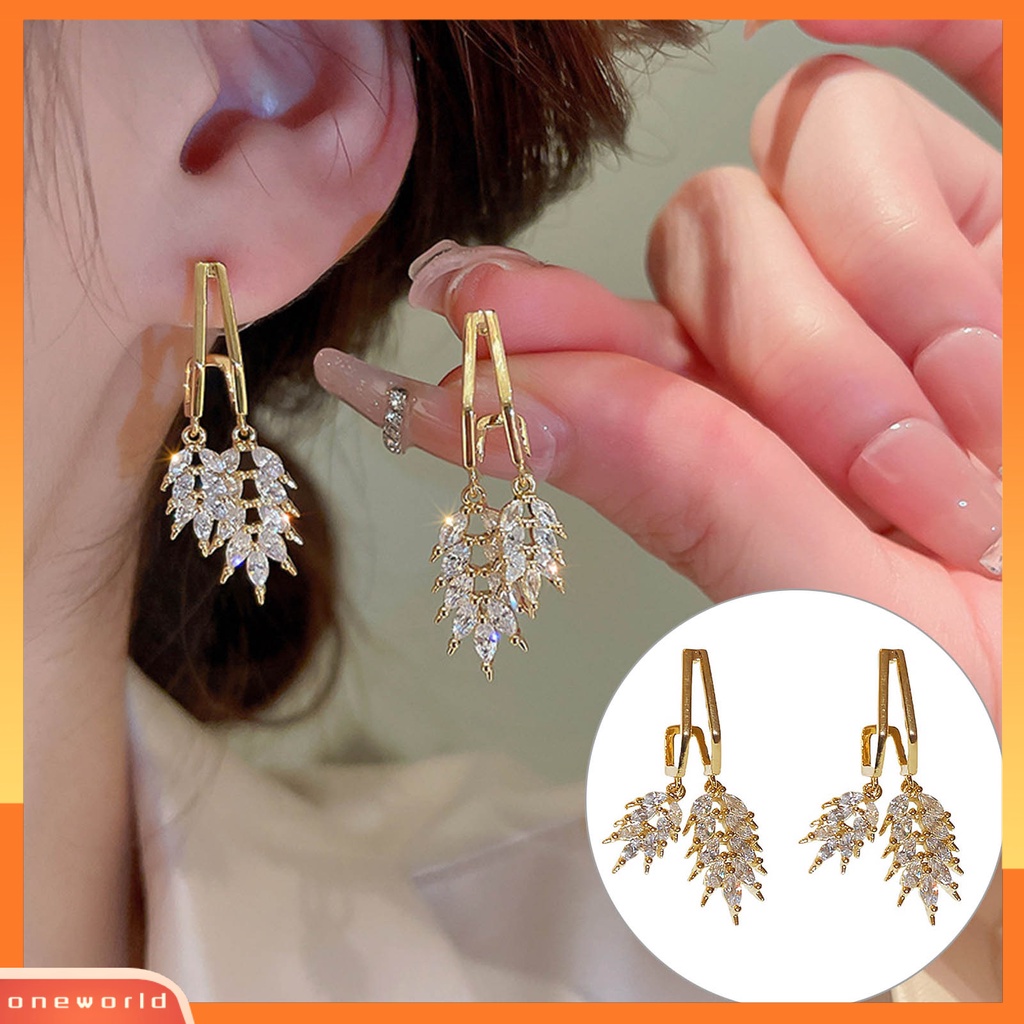 [EONE] 1pasang Wanita Anting Bentuk Geometris Liontin Electroplating Warna Emas Kepribadian Dress Up Fashion Item Fashion Daun Faux Zircon Drop Earrings Aksesoris Pakaian