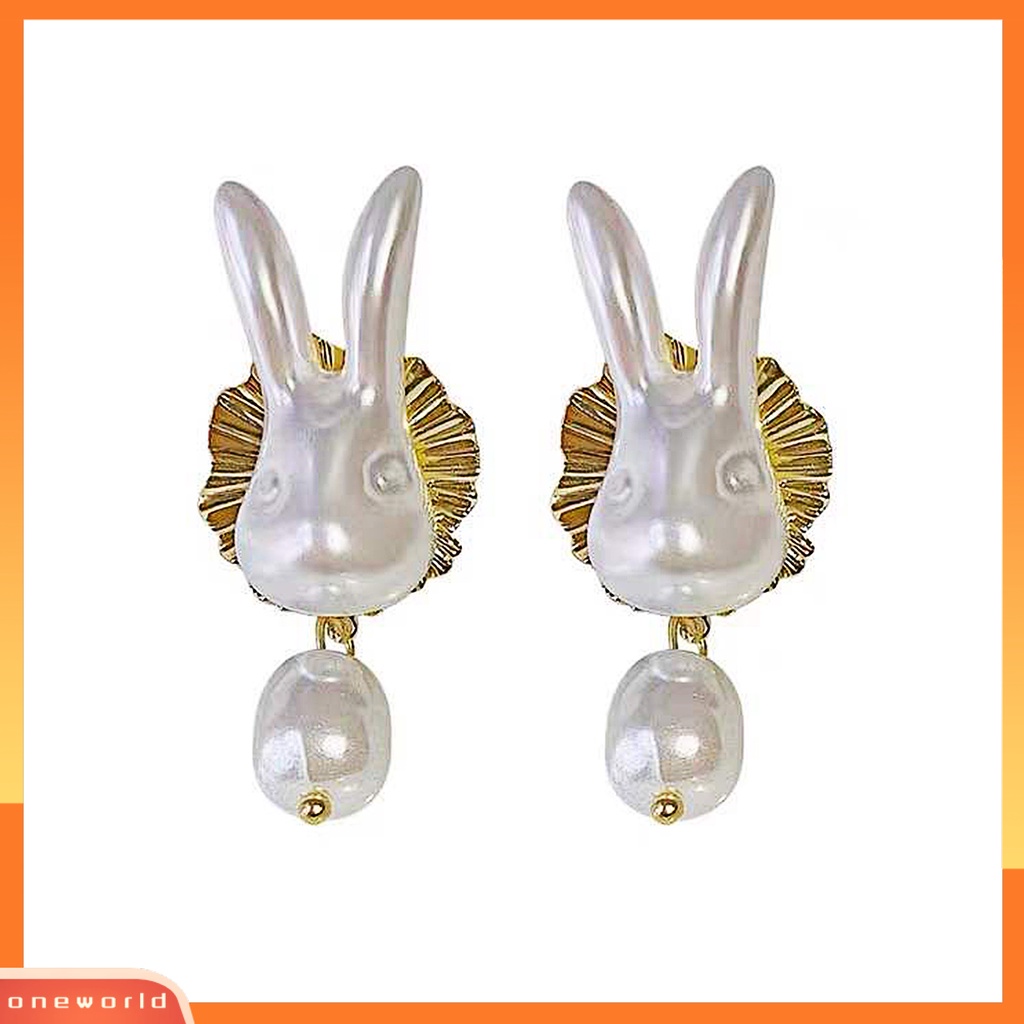 [EONE] 1pasang Ladies Earrings Trendy Good-looking Elegan Pakaian Sehari-Hari Alloy Rabbit Faux Pearl Drop Earrings Aksesoris Pesta