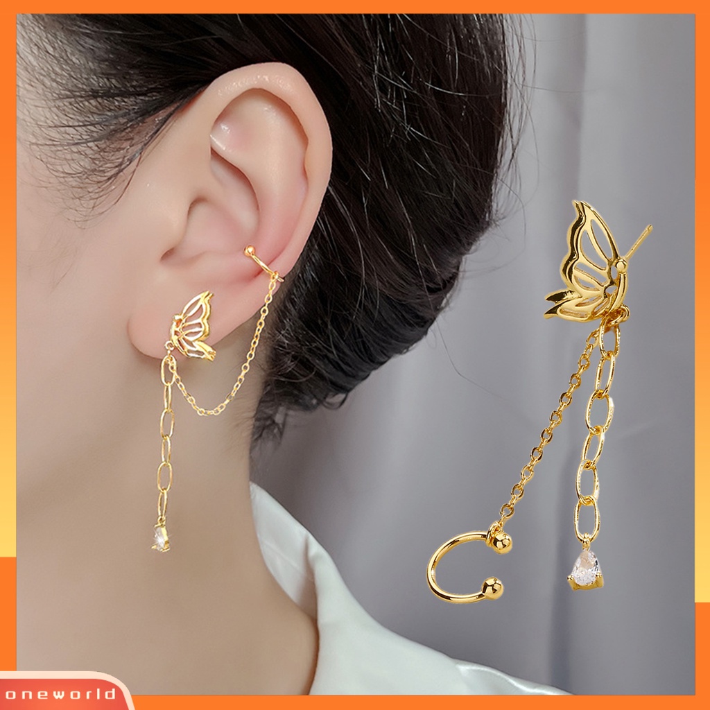 [EONE] 1pc Drop Earring Peri Temperamen One-piece Asimetris Gantung Rantai Dekorasi Gaya Korea Tulang Rawan Palsu Panjang Rumbai Telinga Manset Aksesoris Pakaian