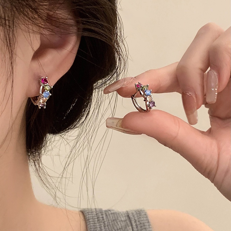 Papaozhu Chic S925 Perak Warna-Warni Bersinar Zirkon Anting Hoop Untuk Wanita Gadis Mewah Berkilau Berlian Imitasi Anting-Anting Trendi Telinga Perhiasan Hadiah Yang Sempurna