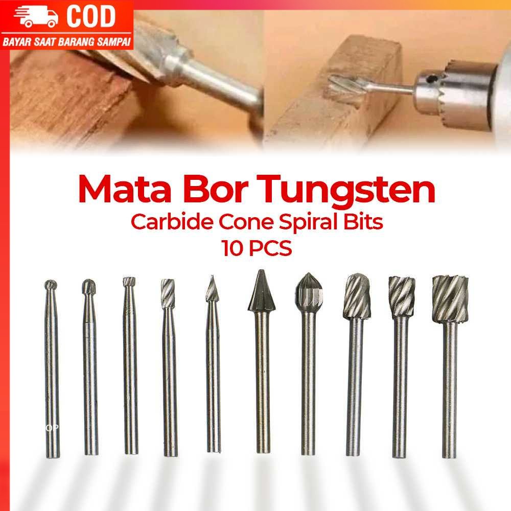 ( 100% BARANG ORI ) Taffware Mata Bor Tungsten Carbide Cone Spiral Bits 10 PCS - GJ0106