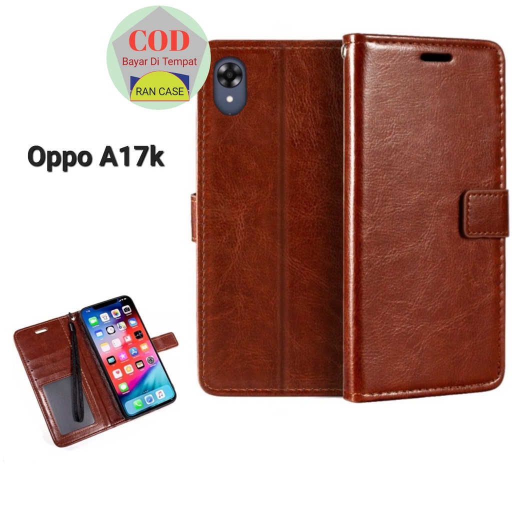 CASE OPPO A17K CPH2471 LEATHER CASE SARUNG HP DOMPET KULIT FLIP COVER KESING HEADPHONE
