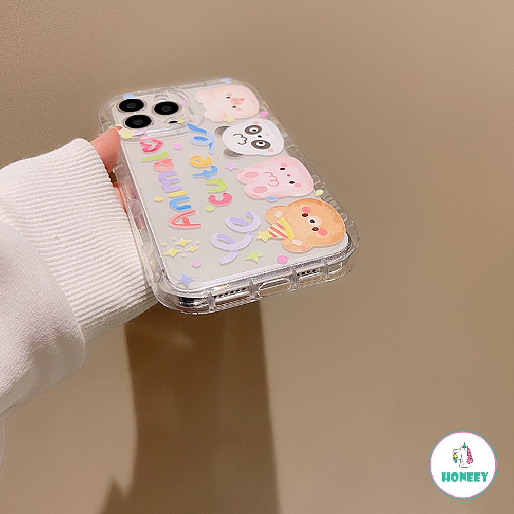 IPHONE Kawaii Animal Pesta Ulang Tahun Beruang Art Casing Ponsel Transparan Untuk Iphone14 13 12 11 Pro Max14 Plus Case Kartun Lucu Soft Cover