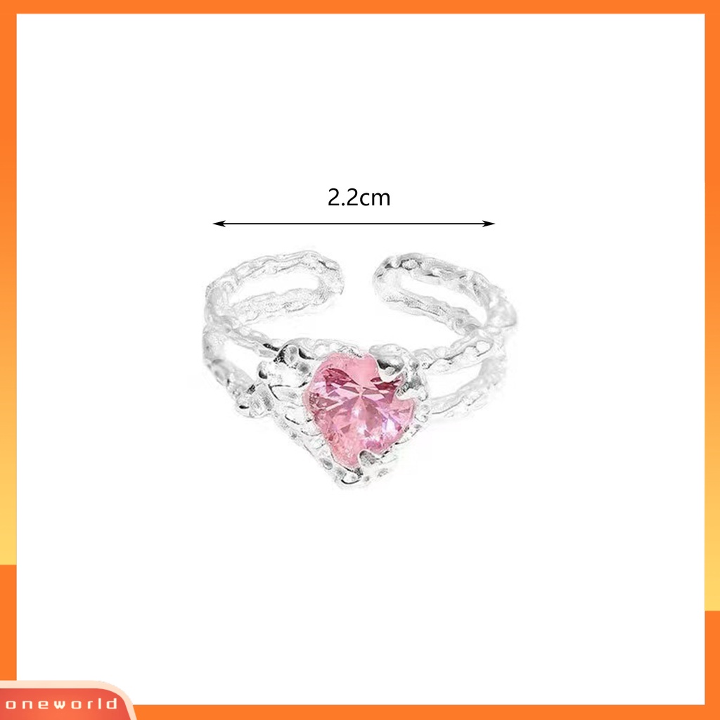 [EONE] Fashion Cincin Adjustable Indah Cahaya Mewah Desain Pembukaan Bersinar Pakaian Sehari-Hari Tembaga Pink Cinta Zirkon Wanita Cincin Perhiasan Aksesori