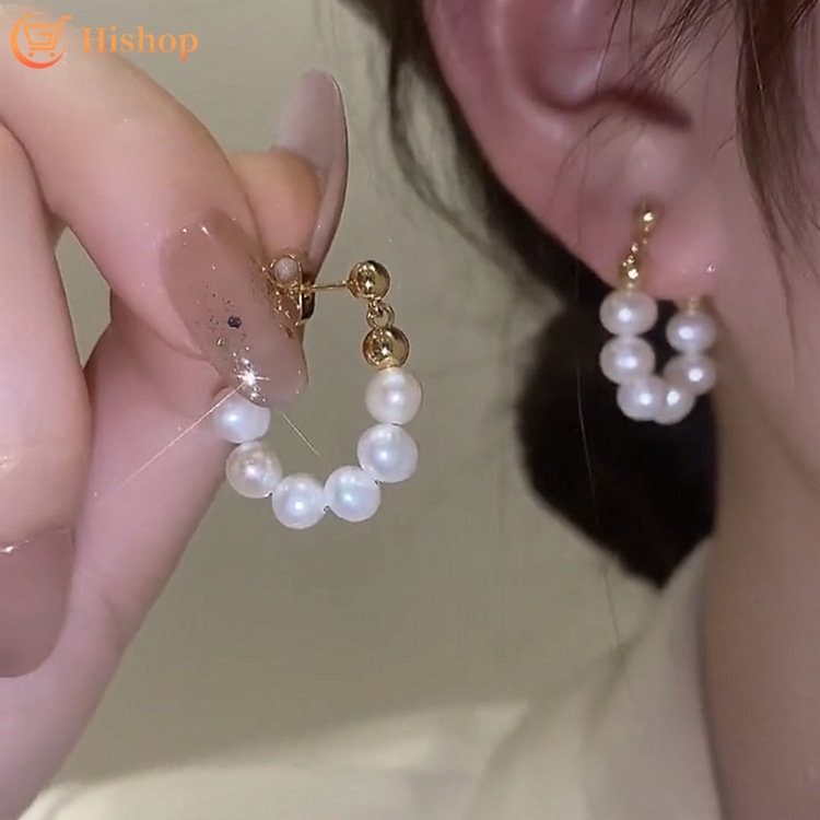 Anting Hoop Mutiara Korea Anting Tusuk Emas Untuk Aksesoris Perhiasan Fashion Wanita