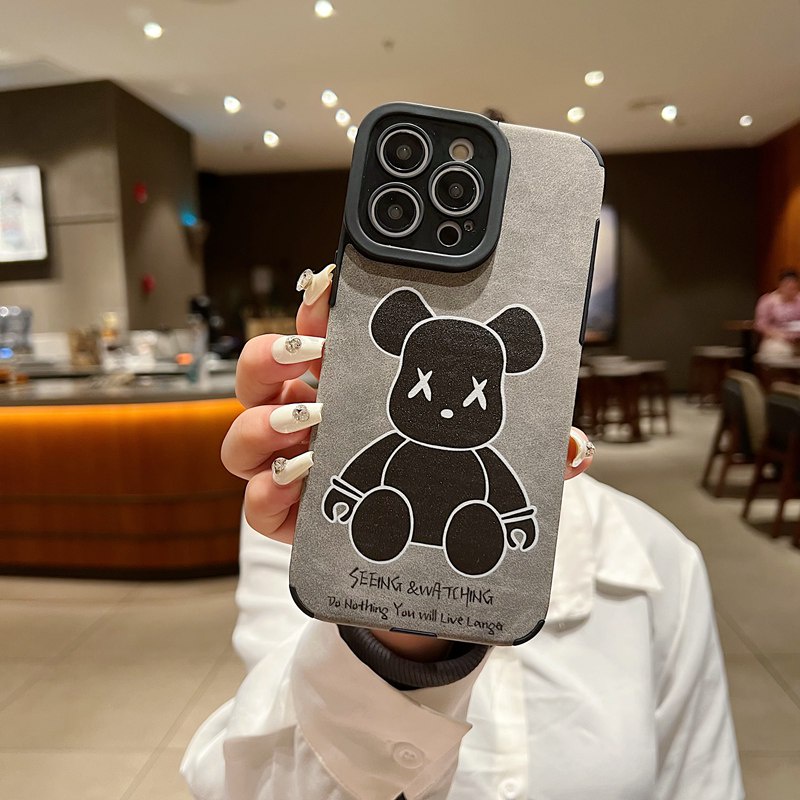 Cool Black XX Bear Skin Leather Soft Case IP IPhone 7 8 14 Plus 7+ 8+ X XR SE 2020 XS Max 11 12 13 14 Pro Max Phone Casing Women's Gift Kaws Bear