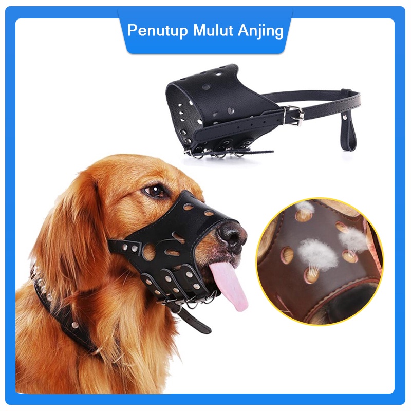 Penutup Mulut Anjing Dog Muzzle Bahan PU Anti Gigit Brongsong Mulut Pet Muzzle