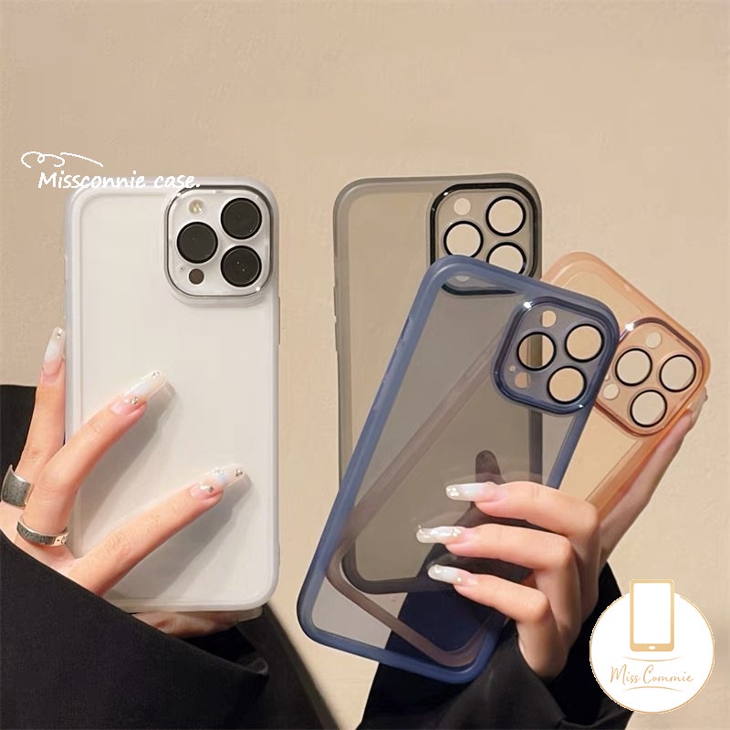 IPHONE Luxury Simple Plating Metal Len Phone Case Kompatibel Untuk Iphone11Xr 7Plus 8Plus 11 14 13 12 11 Pro Max X XS Max 7 8Plus Shockproof Shell Pelindung Lensa Kamera Back Cover