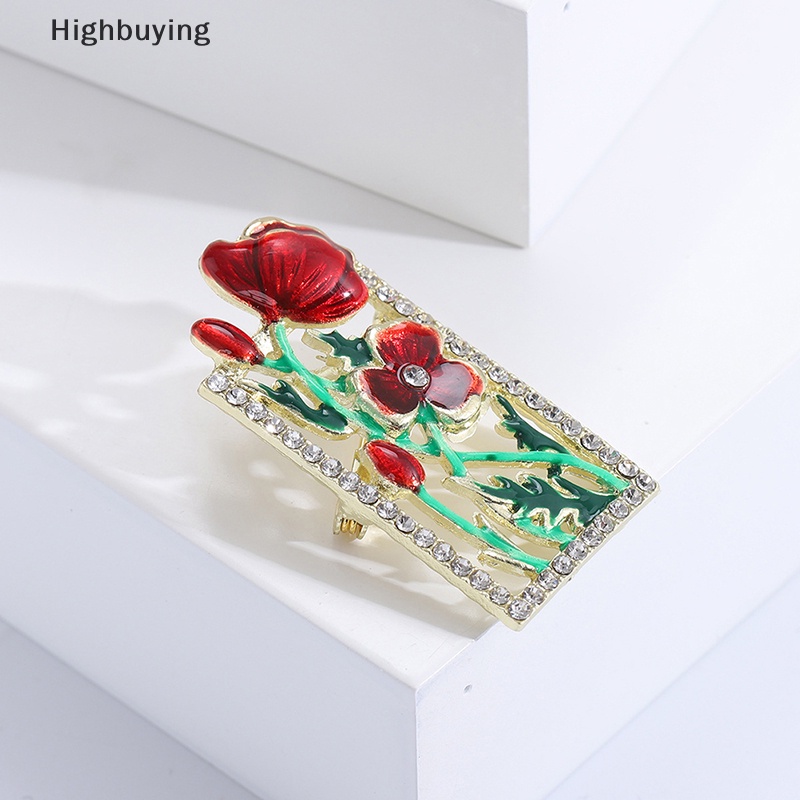 Hbid Bros Bunga Cantik Untuk Wanita Desain Bingkai Enamel Merah Tanaman Pesta Kantor Brooch Pin Hadiah Glory