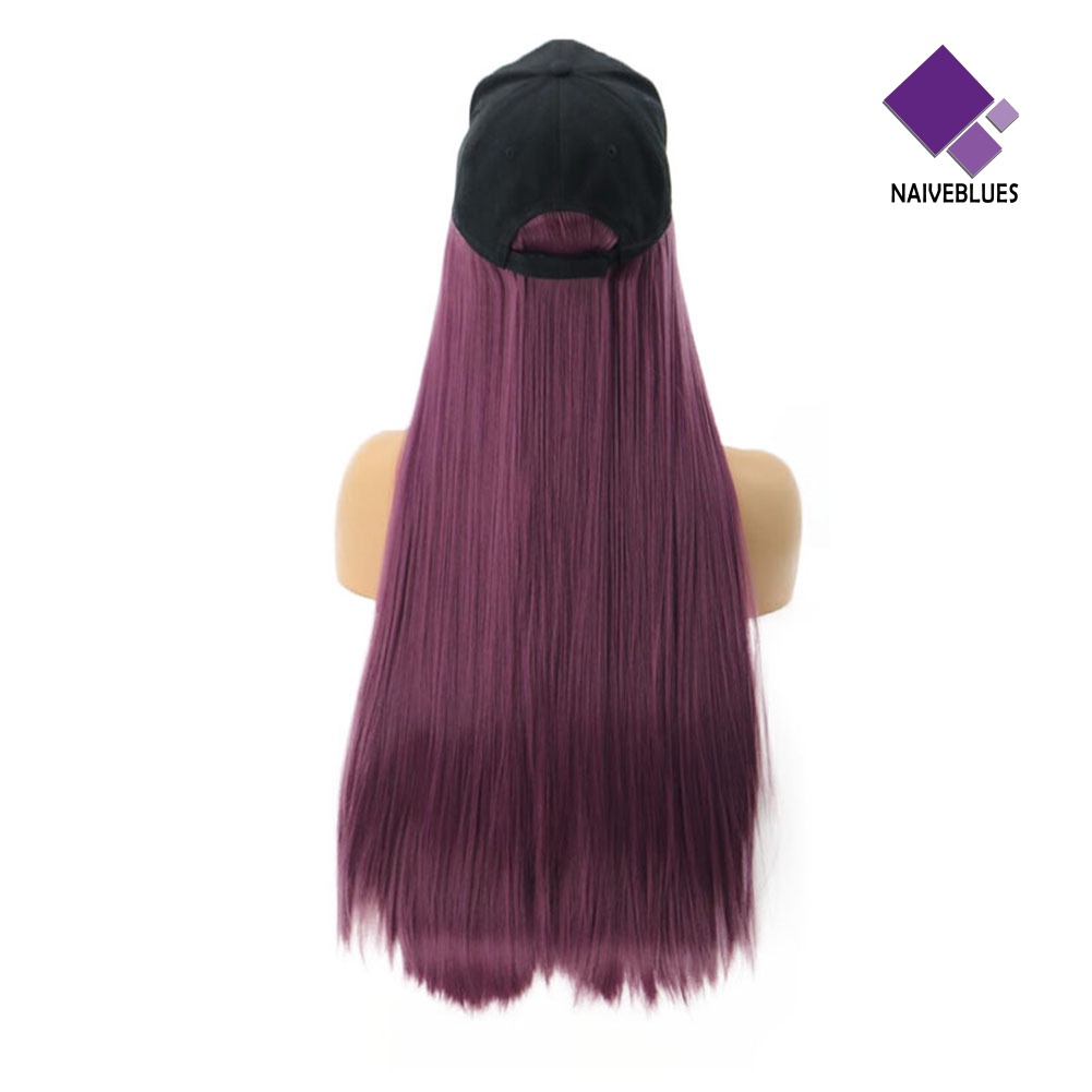 &lt; Naiveblues &gt; Rambut Sintetis Wanita 2in1 Lurus Panjang Dengan Topi Hairpiece Pesta