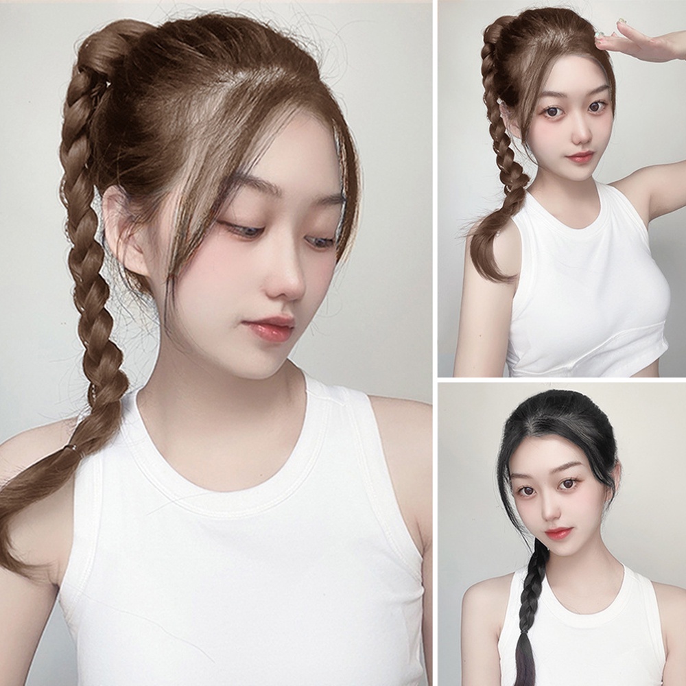 Gelembung Alami Tinju Ponytail Mutiara Kepang Wig Gadis Pedas Tulang Ikan Twist Rambut Ekstensi 50CM