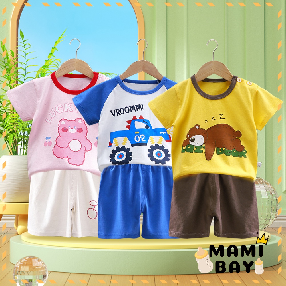 OKEYI Setelan Baju Bayi Lengan Pendek Motif Lucu Kaos Anak Bayi Set Import 0-1Tahun