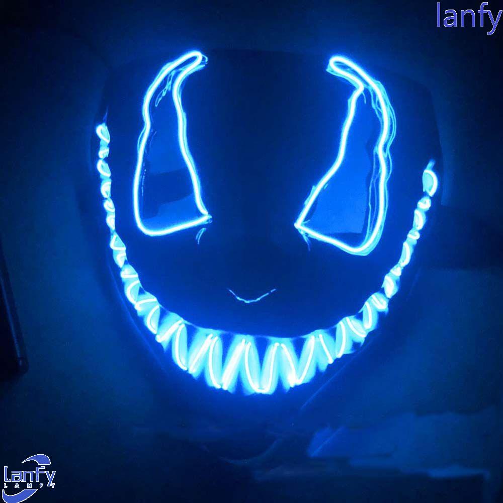 Lanfy Glowing Venom Mask Lampu LED Multicolour Lucu Luminous Mask Neon LED Mask LED Topeng Props Topeng Halloween Topeng Pesta Full Face Props