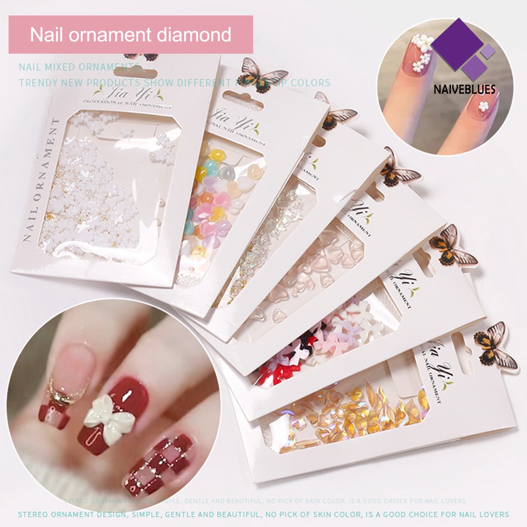 [naiveblues] 50pcs/tas Pesona Nail Art Removable Non-drop Tidak Luntur Anti Gores Stik Efek 3D Ornamen Kuku