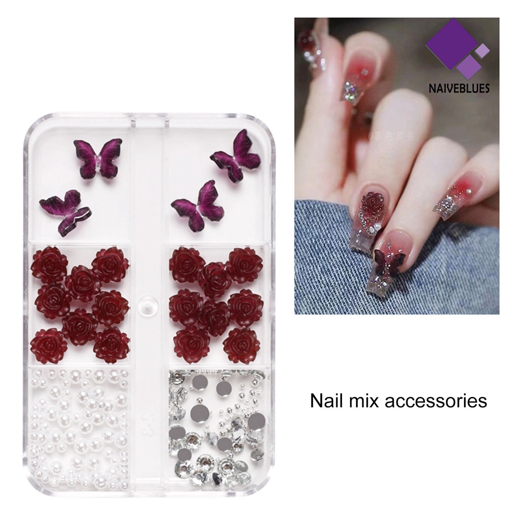 [naiveblues] 1kotak Pesona Nail Art Berkilauan Retro Mudah Tempel Mempesona Visual DIY Resin