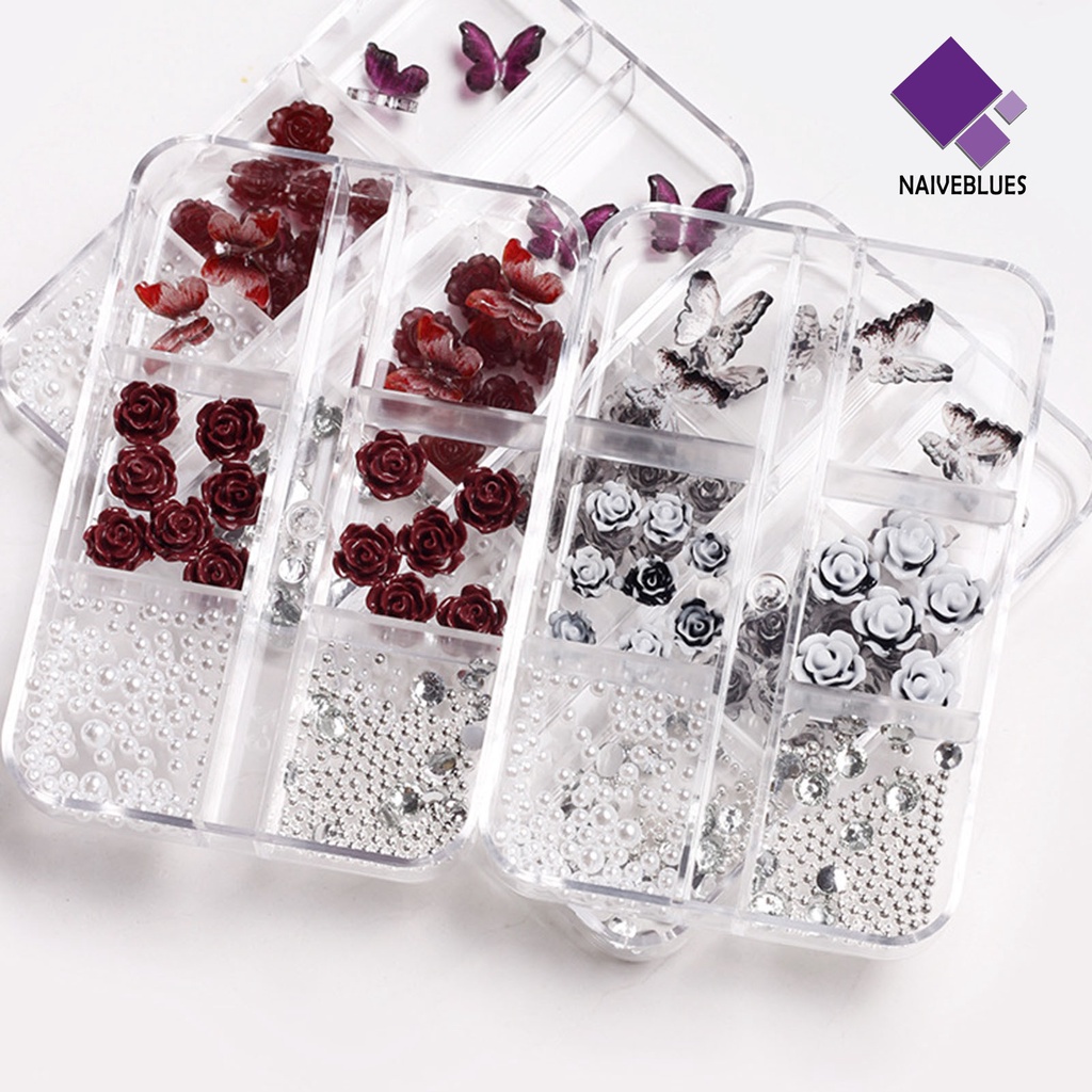 [naiveblues] 1kotak Pesona Nail Art Berkilauan Retro Mudah Tempel Mempesona Visual DIY Resin