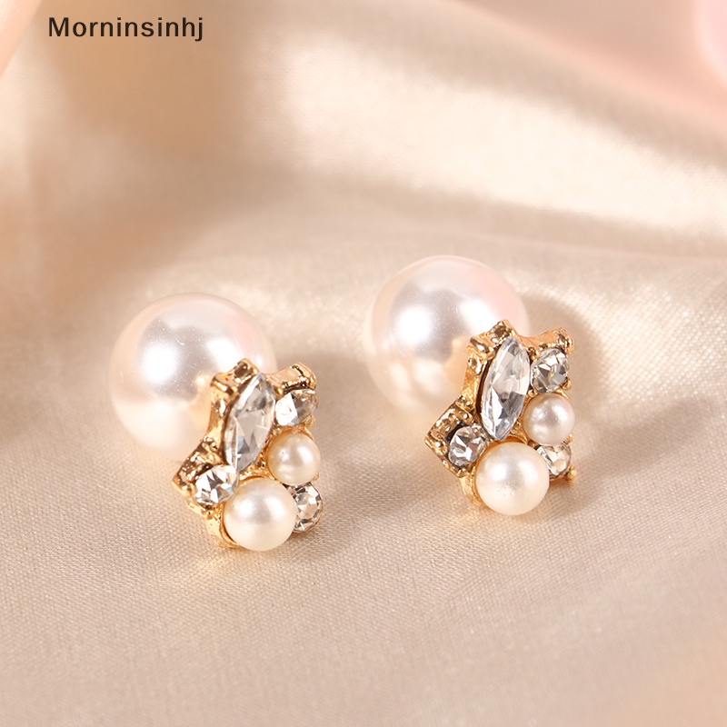 Mornin Double Sides Pearl Stud Earrings Trendy Fashion Dua Bola Kristal Ear Studs Earring Untuk Wanita Pesta Pernikahan Perhiasan Hadiah id