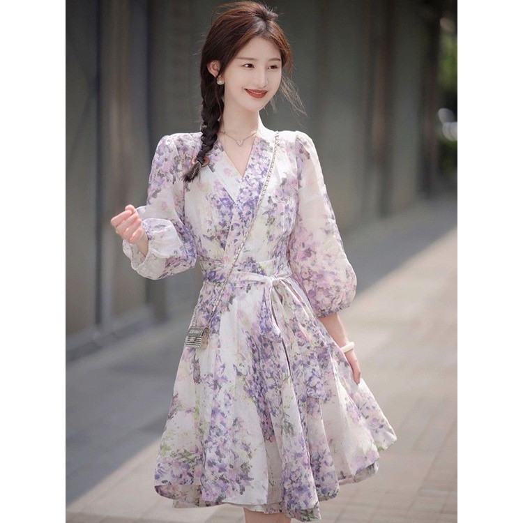 Women's French retro floral dress