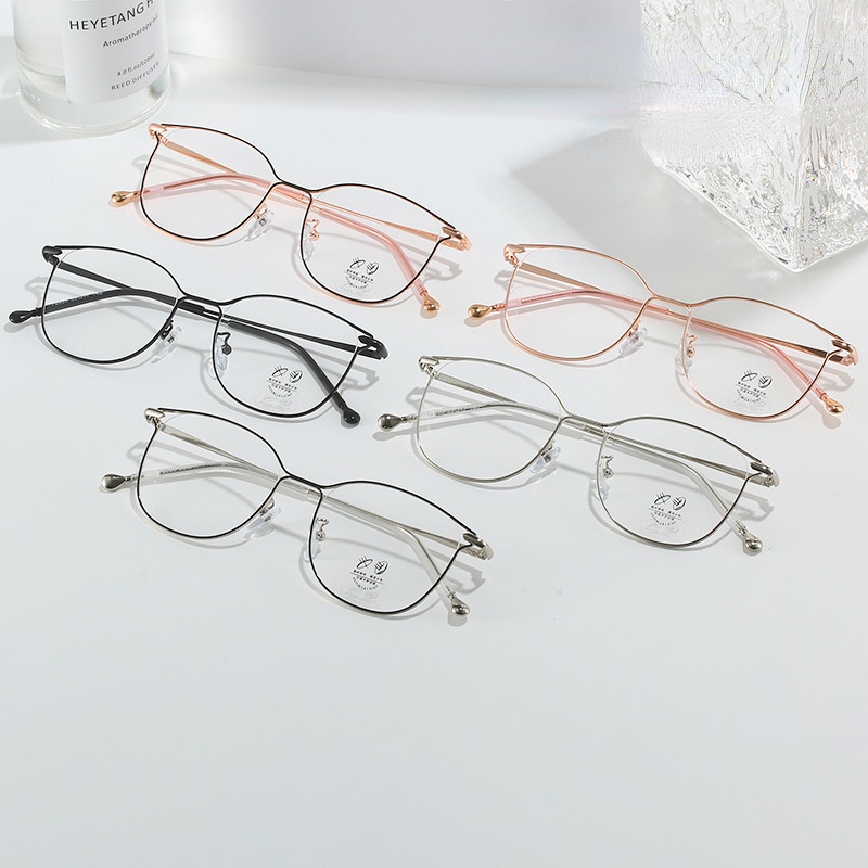 (YUZHU) Western Vintage Fashion Metal Frame Eyeglasses Modern Fashion High Quality Anti Blue Light Eyeglasses Untuk Wanita