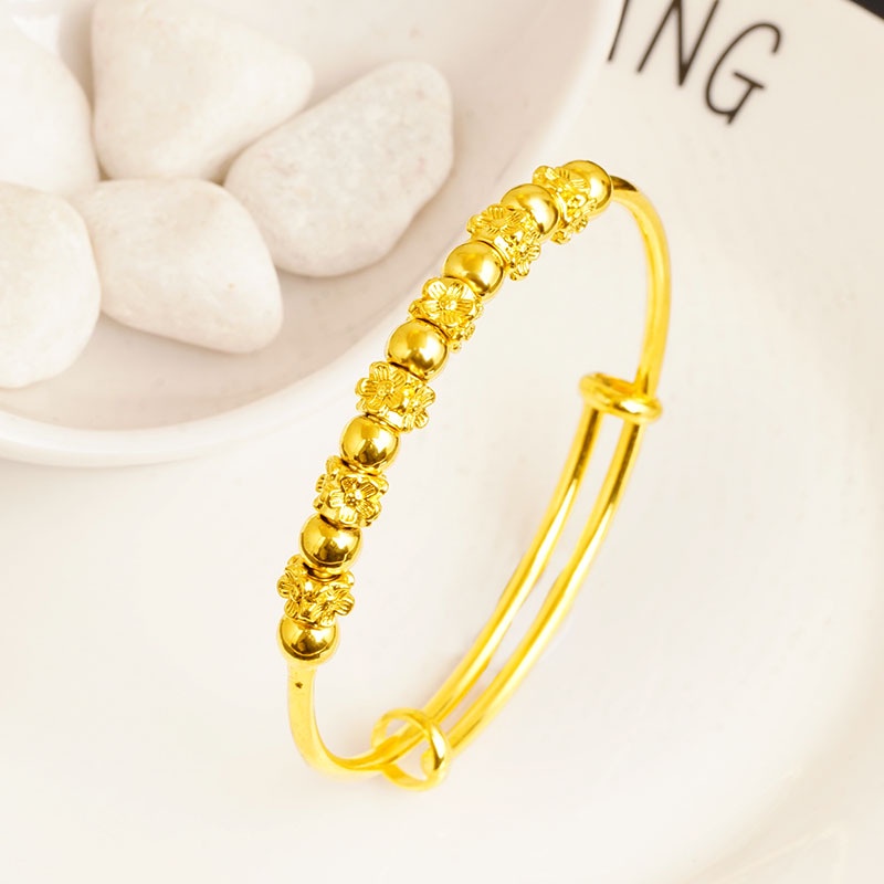 Goldkingdom Aksesoris Perhiasan Fashion Ready Stock Gelang Manik-string Lapis Emas Gelang Geser Yang Dapat Disesuaikan Untuk Wanita