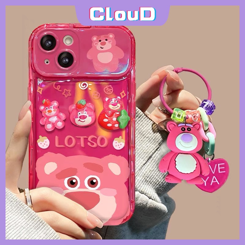 Flip Kreatif Make Up Mirror Case Untuk Vivo Y20 Y11 Y17 Y12i Y20i Y12s Y15 Y1S Y20A Y12 Y11s Y91C Y20s G Y12A Y20G Y30G Kartun Lucu 3D Boneka Strawberry Bear Manyo Lembut Tpu Cover