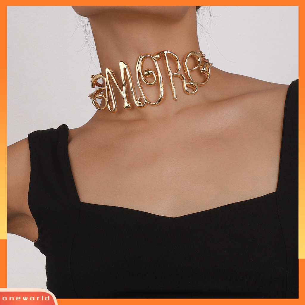 [EONE] Kalung Choker Vintage Hip Hop Shiny Letter MORE Butterfly Dekoratif Hadiah Wanita Rantai Logam Kalung Pendek Retro Perhiasan