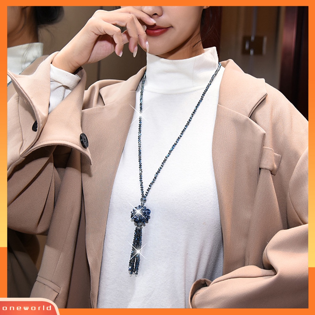 [ONE] Faux Kristal Kalung Disimpul Manik-Manik Rumbai Panjang Mengkilap Semua Pertandingan Baik Gloss Wanita Panjang Liontin Sweater Kalung Perhiasan Hadiah