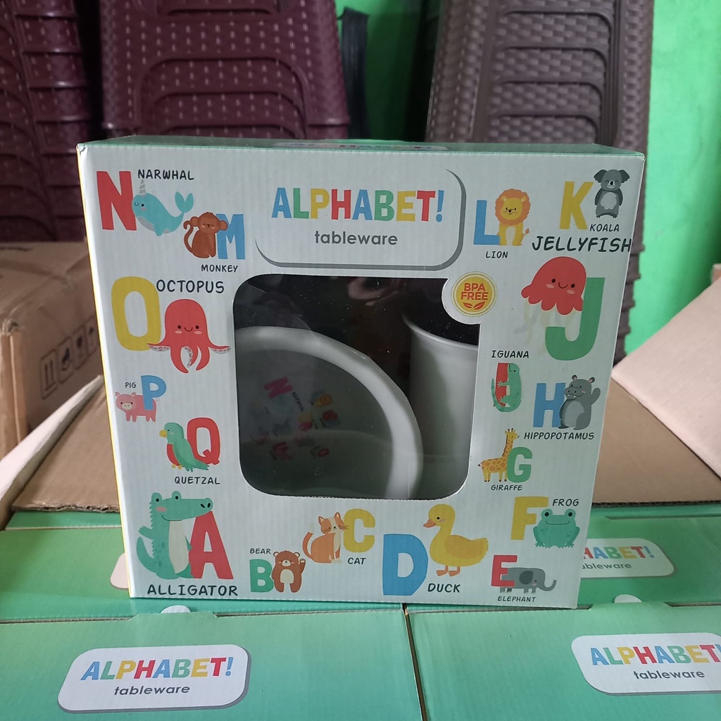 Set Alat Makan Bayi Desain Alphabet - TP / Round Tableware Tempat Makan Anak / Kado Lucu