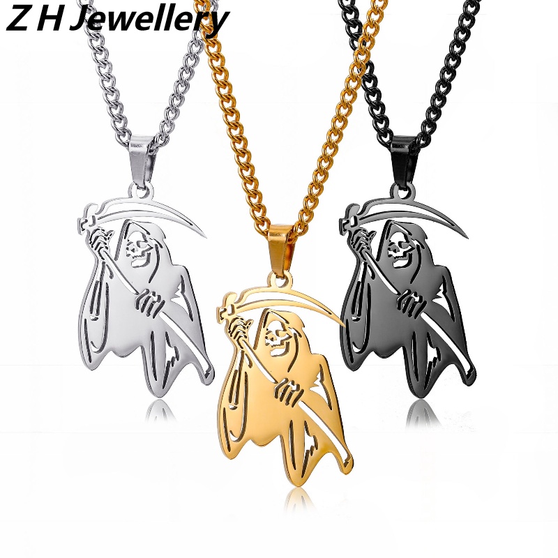 Z H Perhiasan Retro Death Skull Pendant Fashion Pria Anti Karat Kalung Hip Hop Baja Titanium Aksesoris Pesta