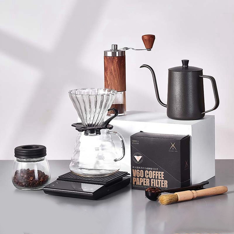 Hand Brewed Coffee Set Alat Barista Luar Ruangan Dripper Filter Kopi Ketel Manual Grinder Portabel Gooseneck Ketel